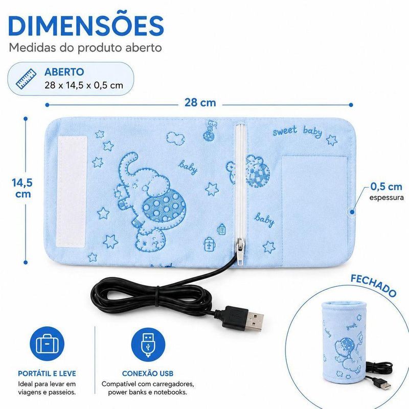 Aquecedor de Mamadeira USB Portátil para Carro Casa Viagem Azul Yeet Único