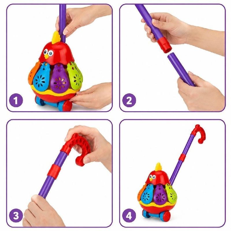 Brinquedo de Empurrar Infantil Galinha Musical Carrinho Educativo Amarelo Yeet