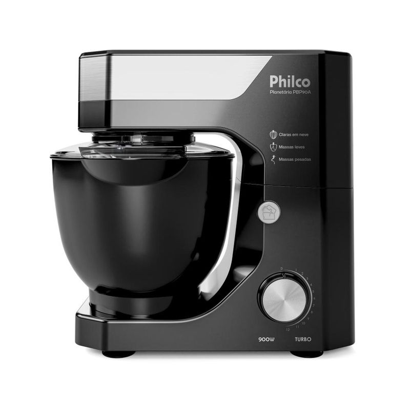Batedeira planetária philco pbp90a 5l 900w tampa antirrespingo 12 velocidades preta
