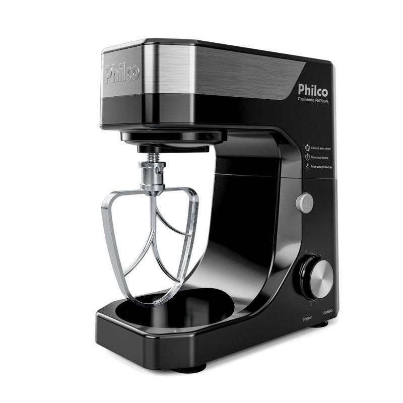 Batedeira planetária philco pbp90a 5l 900w tampa antirrespingo 12 velocidades preta