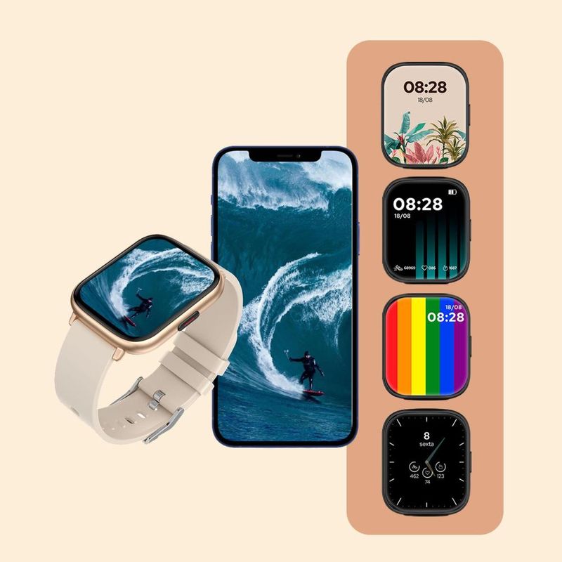 Smartwatch geonav wb tela 1,85" 45mm 24 modos esportivos fitness tracker rosa