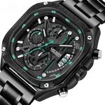 Relógio de Pulso Masculino Analógico Design Quadrado em Aço Inox Verde Megir