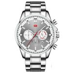 Relógio de Pulso Masculino Analógico em Aço Inox Quartzo a Prova D Agua Cinza Prata Mini Focus