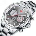 Relógio de Pulso Masculino Analógico em Aço Inox Quartzo a Prova D Agua Cinza Prata Mini Focus