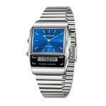Relógio Quartzo Masculino Analógico e Digital Pulseira Aço Inox à Prova D'água Prata Azul Sanda