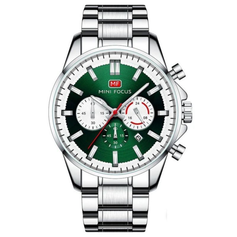 Relógio Masculino Relógio em Aço Inoxidável Design Casual de Quartzo a Prova D Agua Verde Prata