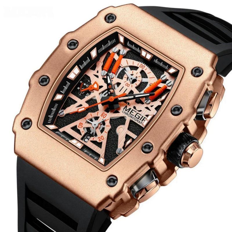 Relógio de Pulso Masculino Esportivo de Quartzo com Pulseira Silicone Analógico Digital Preto Megir