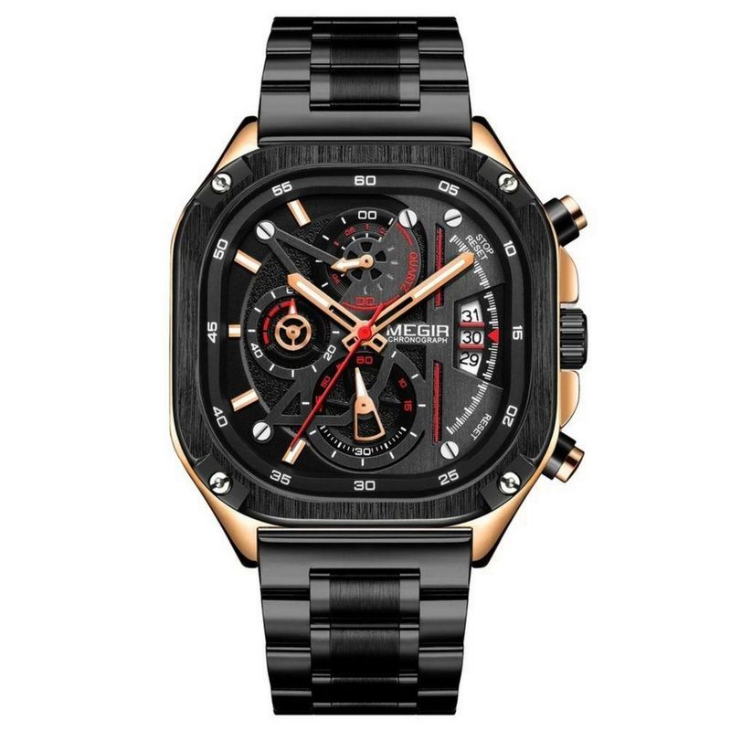 Relógio de Pulso Masculino Analógico Design Quadrado Esportivo Aço Inoxidavel Vermelho