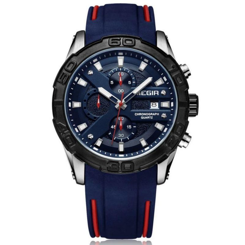 Relógio de Pulso Masculino Esportivo Quartzo Silicone à Prova D'água Azul Megir
