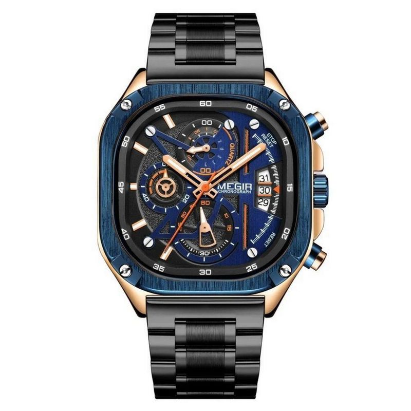Relógio de Pulso Relogio Masculino Analógico Esportivo Aço Inox Azul Megir
