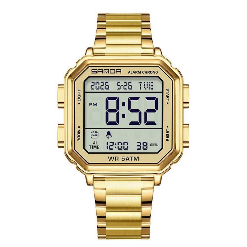 Relógio Digital Relógio Masculino Multifuncional com Mostrador Luminoso à Prova D'Água Dourado