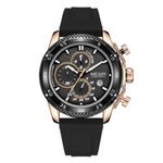 Relógio Masculino Quartzo Cronógrafo com Pulseira de Silicone Preto Megir