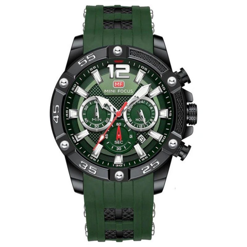 Relógio Analógico Masculino Quartzo Esportivo Silicone à Prova D'agua Verde Mini Focus