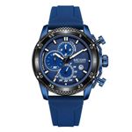 Relógio Masculino Esportivo Quartzo à Prova D'água Azul em Silicone com Cronômetro Azul Megir
