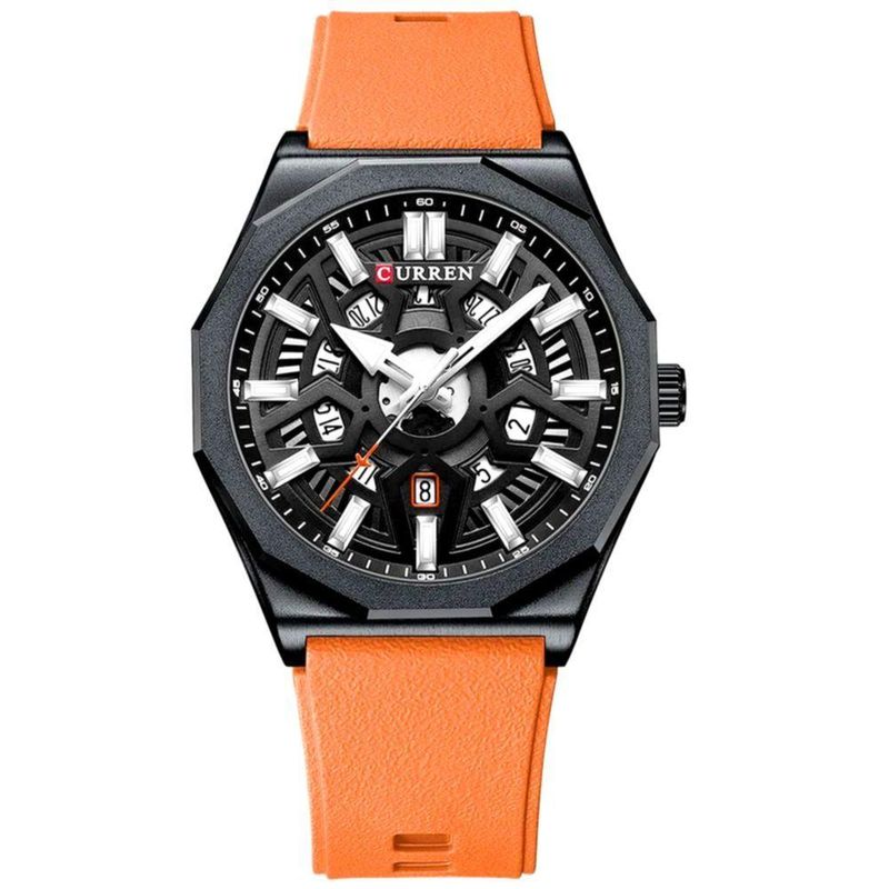 Relógio de Pulso Masculino Quartzo Design Criativo Silicone Laranja Analógico Curren