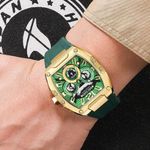 Relógio de Pulso Tonneau Esportivo com Pulseira de Silicone Luminoso Verde Megir