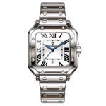 Relógio de Pulso Masculino Relógio de Quartzo à Prova D'água Ponteiro Luminoso Aço Inox Prata