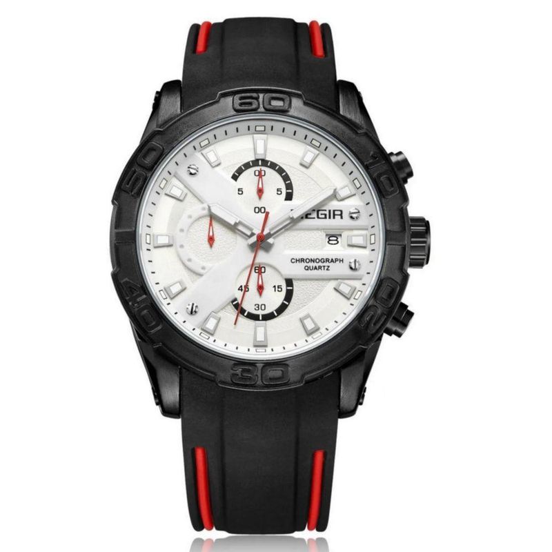 Relógio de Pulso Masculino Esportivo Quartzo à Prova D'água Pulseira Silicone Cronógrafo Branco