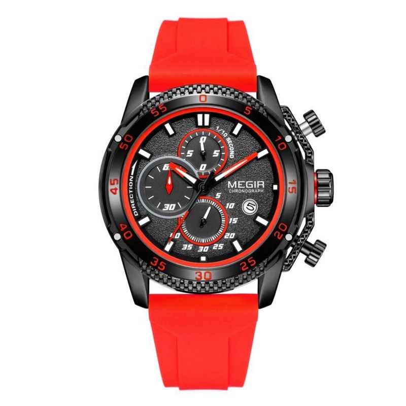 Relógio Masculino Esportivo Militar Quartzo Silicone à Prova D'água Vermelho Megir