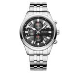 Relógio Masculino Prata Cronógrafo com Pulseira de Aço Inox à Prova D'água Megir