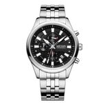 Relógio Masculino Quartzo Analógico e Digital com Pulseira de Aço Inox Preto e Prata Megir