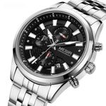 Relógio Masculino Quartzo Analógico e Digital com Pulseira de Aço Inox Preto e Prata Megir