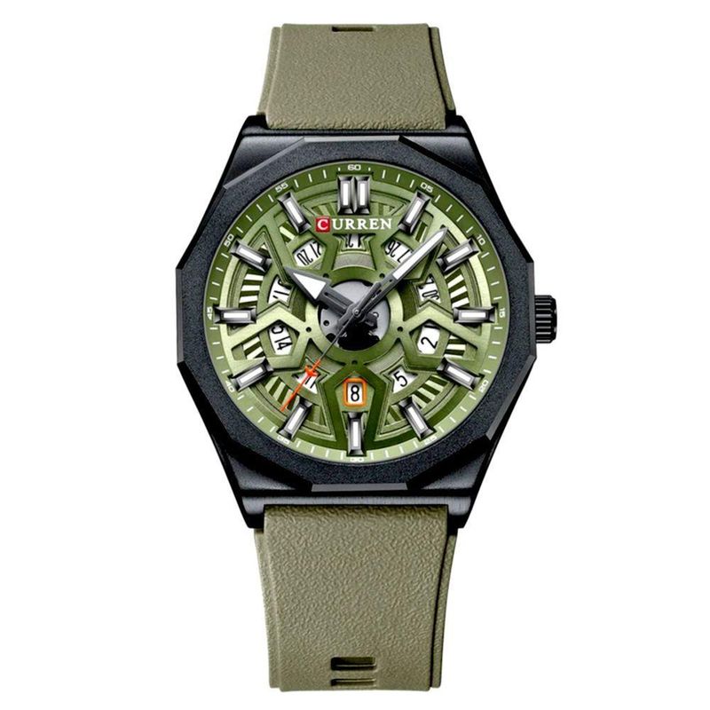 Relógio Masculino de Quartzo Design Criativo Analógico Pulseira Silicone Verde Curren