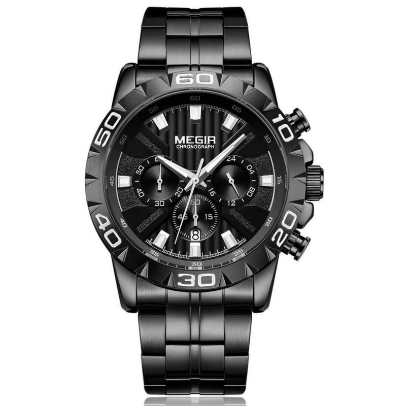 Relógio de Pulso Masculino Analógico e Digital Quartzo Aço Inox Preto Megir