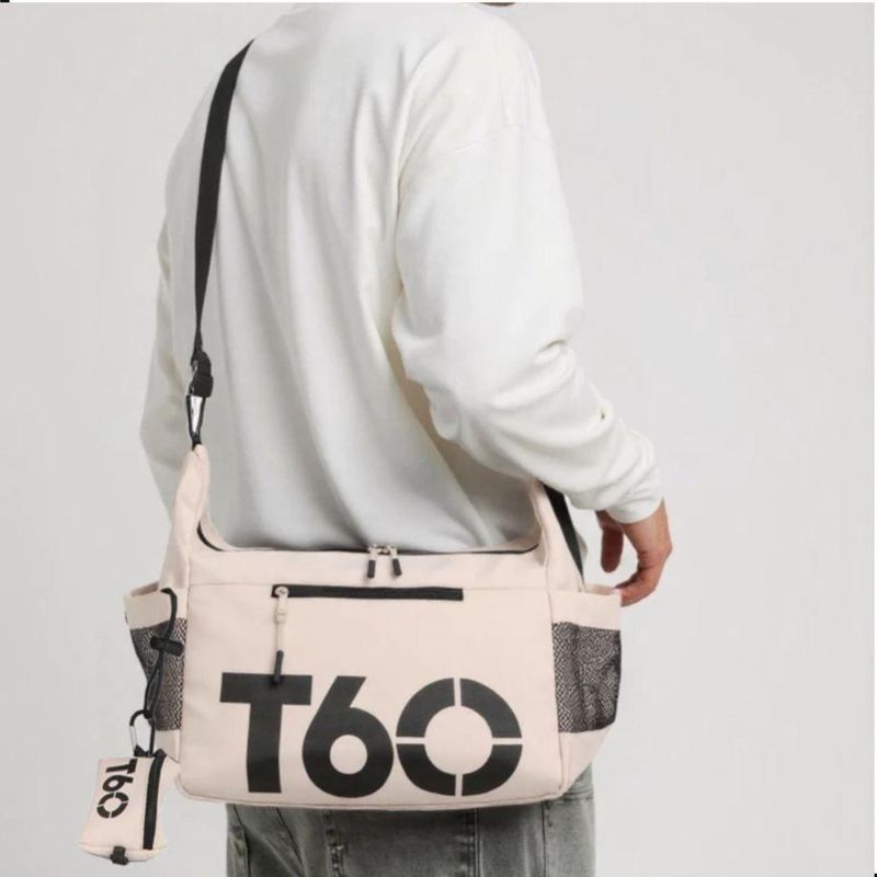 Bolsa Esportiva Transversal Nylon Único Bege com Nécessaire Porta Objetos Unissex