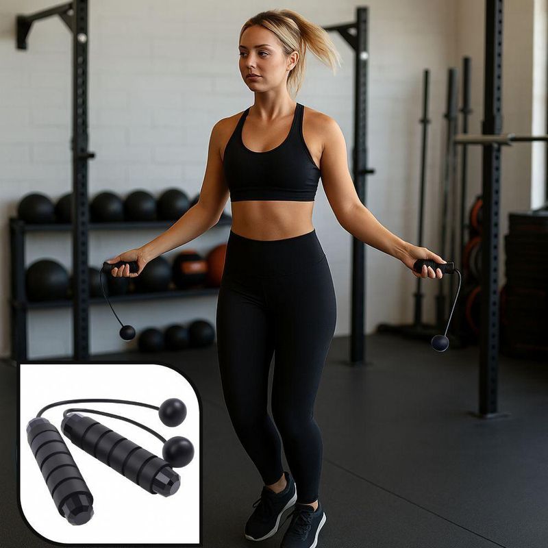 Corda de Pular sem Fio Portátil Treinamento Funcional Cardio Emagrecimento Preto