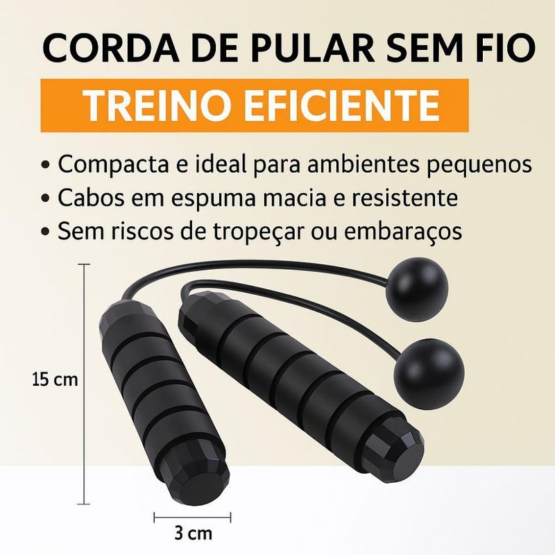 Corda de Pular sem Fio Portátil Treinamento Funcional Cardio Emagrecimento Preto