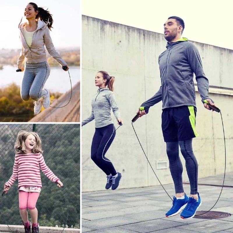 Corda de Pular Ajustável 2,8m Fitness Treino Funcional Rolamentos de Esferas Preto Único