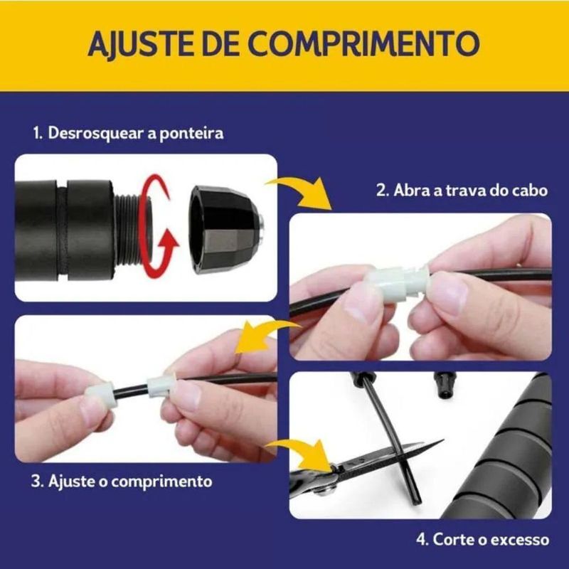 Corda de Pular Ajustável 2,8m Fitness Treino Funcional Rolamentos de Esferas Preto Único