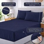 Jogo de Cama Lençol Egipicio Queen 4 Peças Micropercal 600 Fios Marinho Casa Show Enxovais