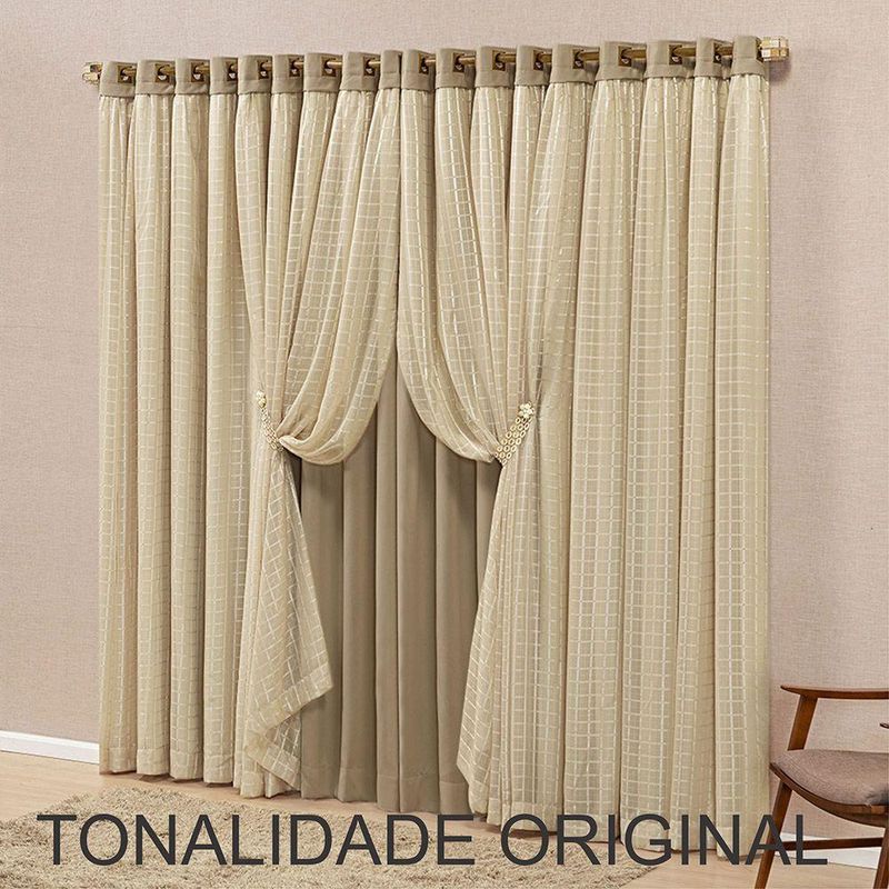 Cortina Canaã Linha Nobre para Varão Poliéster para Decoração Marrom