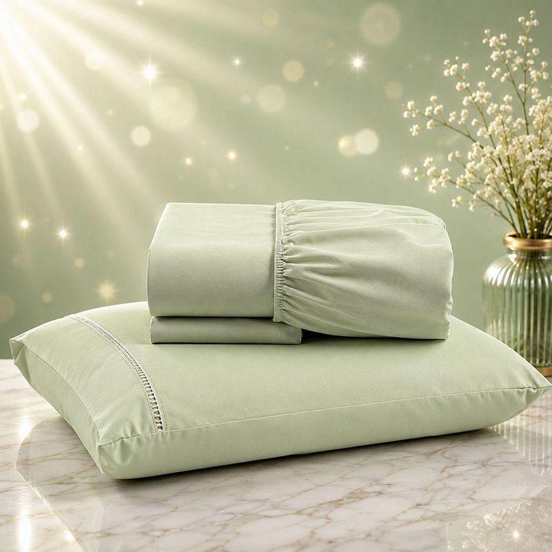 Jogo de Cama Quality Solteiro 2 Peças Micropercal 600 Fios Verde Claro Casa Show Enxovais