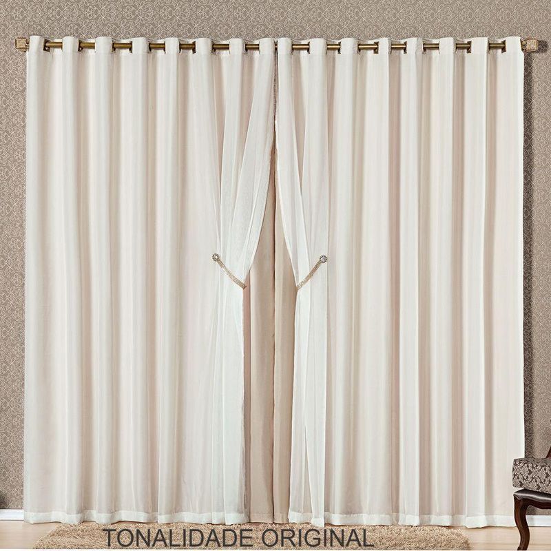 Cortina Egito para Varão 4,00m X 2,70m Poliéster para Decoração Bege
