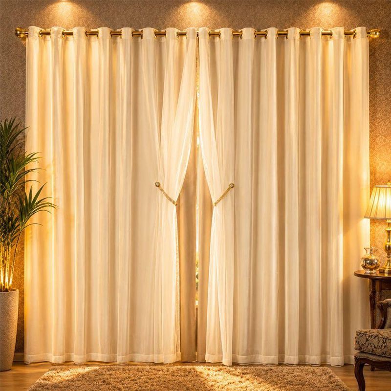 Cortina Egito para Varão 4,00m X 2,70m Poliéster para Decoração Bege