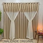 Cortina Fenomenal para Varão Xale Bordado Poliéster para Decoração Bronze