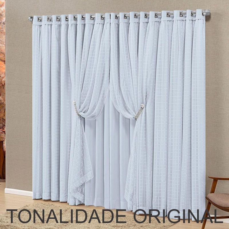 Cortina Canaã Linha Nobre Poliéster para Decoração Gelo