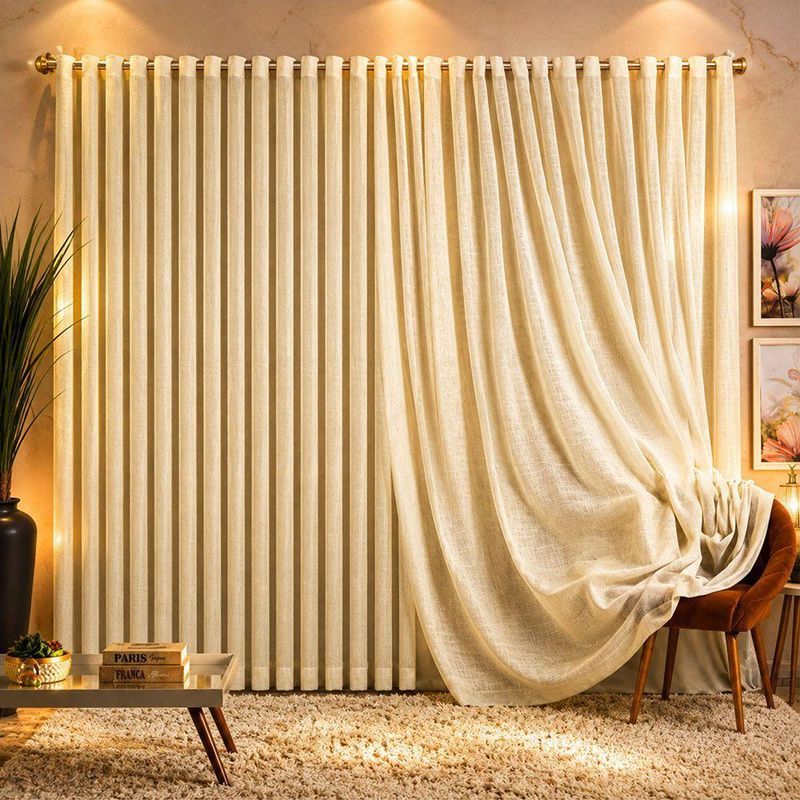 Cortina Marrye para Varão 2,00m X 1,70m Poliéster para Decoração Amarelo