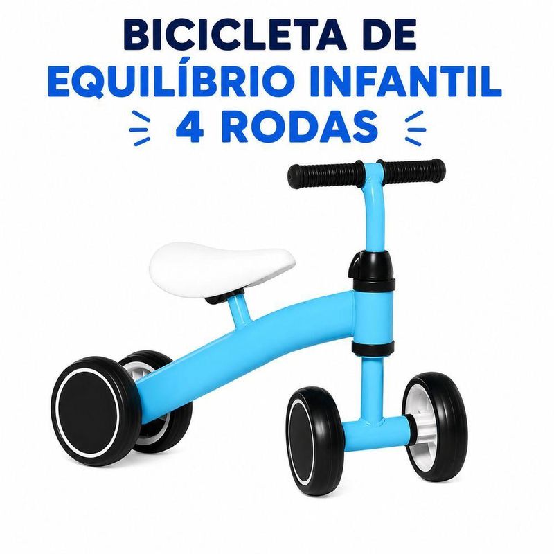Bicicleta de Equilíbrio Infantil 4 Rodas sem Pedal Azul Utimix para Criança 1 a 3 Anos