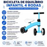 Bicicleta de Equilíbrio Infantil 4 Rodas sem Pedal Azul Utimix para Criança 1 a 3 Anos