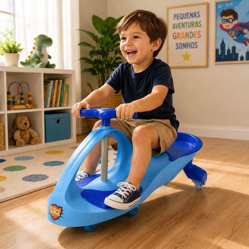 Carrinho Drift Infantil Super-car Giratório Rolimã com Volante 360 graus  Rodas com LED Azul Unitoys
