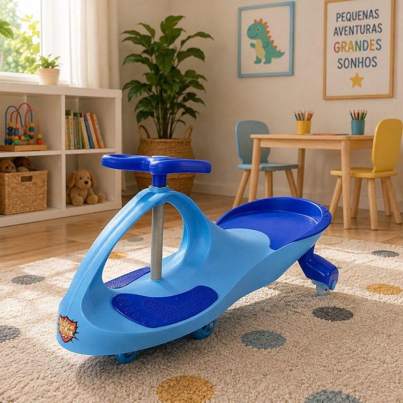 Carrinho Drift Infantil Super-car Giratório Rolimã com Volante 360 graus  Rodas com LED Azul Unitoys