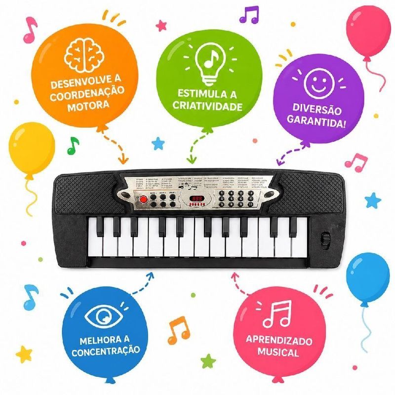 Piano Infantil Teclado Musical Brinquedo Educativo Amarelo Yeet