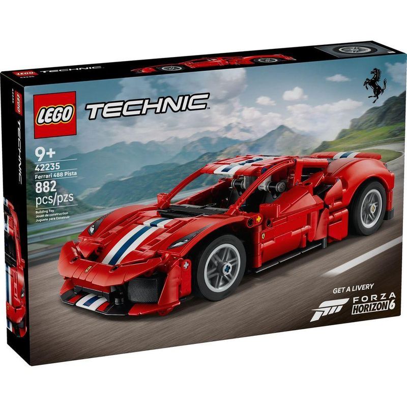 Kit de Modelo de Construção Ferrari 488 Pista com Motor V8 Vermelho Lego 882 PEÇAS