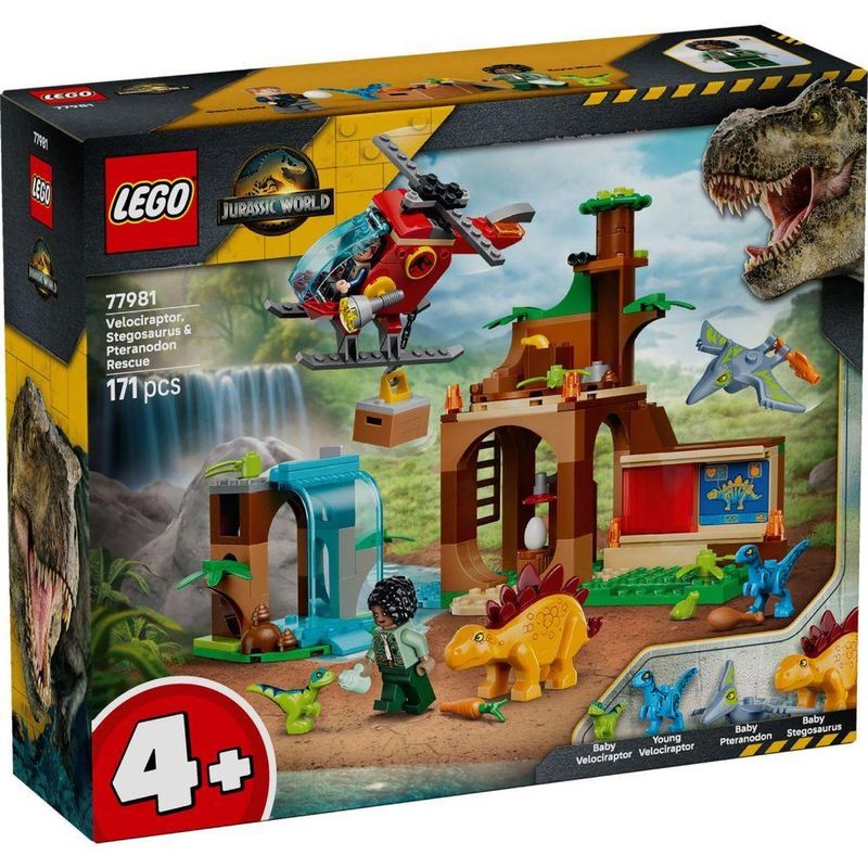 Brinquedo de Construção Lego 77981 Resgate de Velociraptor Estegossauro e Pteranodonte Marrom Lego