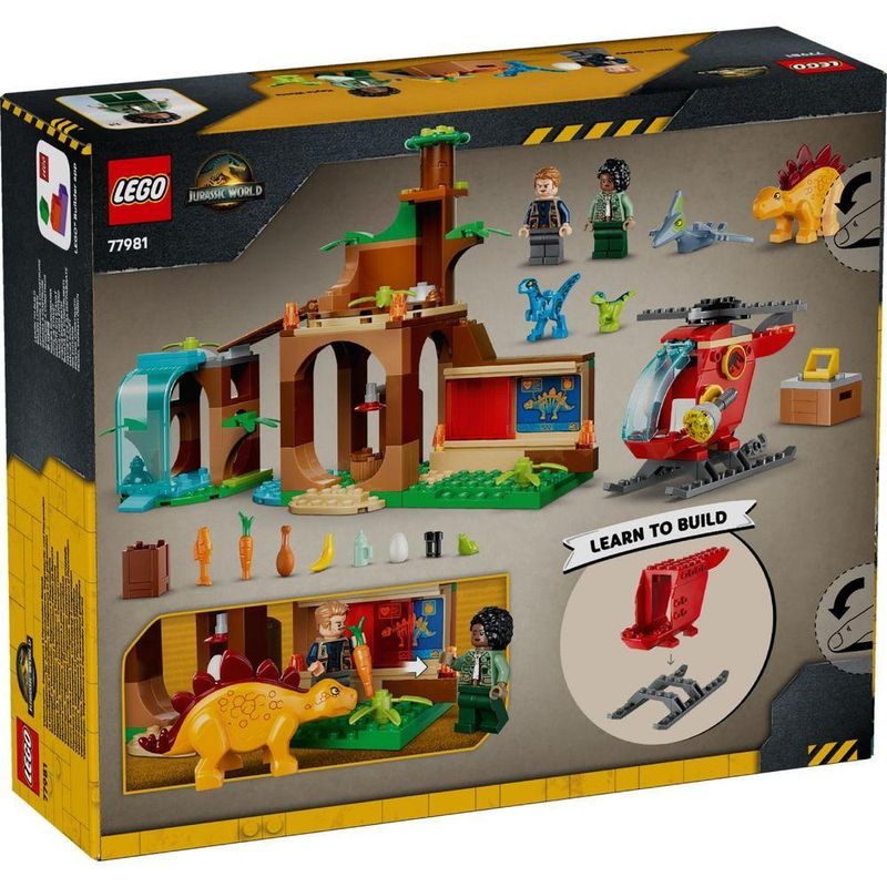 Brinquedo de Construção Lego 77981 Resgate de Velociraptor Estegossauro e Pteranodonte Marrom Lego