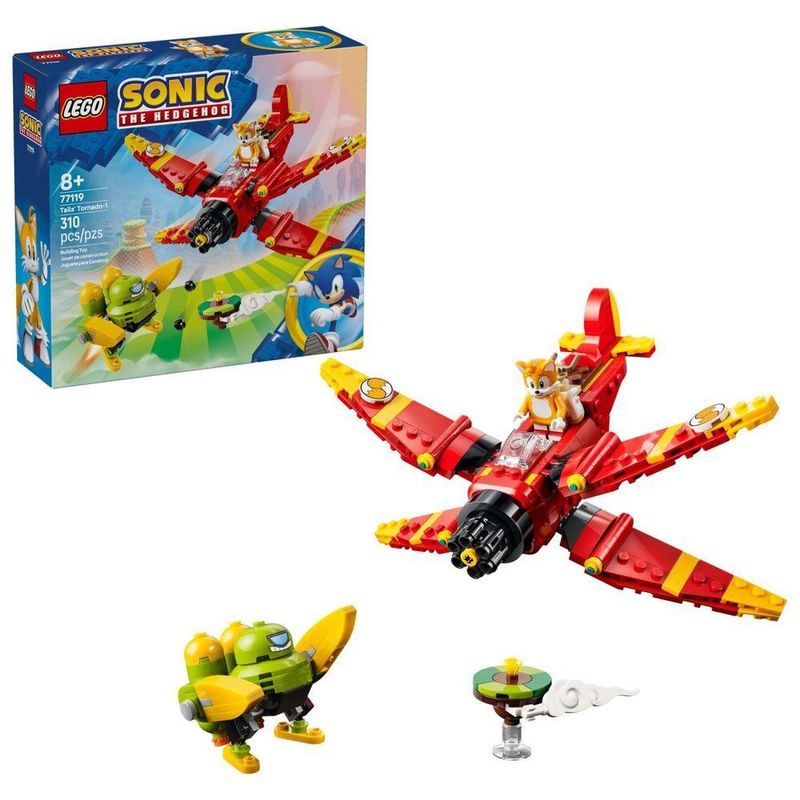 Conjunto de Construção Tornado-1 de Tails Avião Biplano com Asas Móveis Vermelho Lego 310 Peças